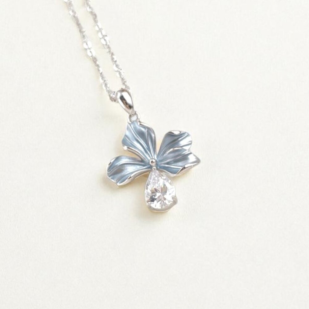Blue Enamel Bloom Silver Necklace - Iris